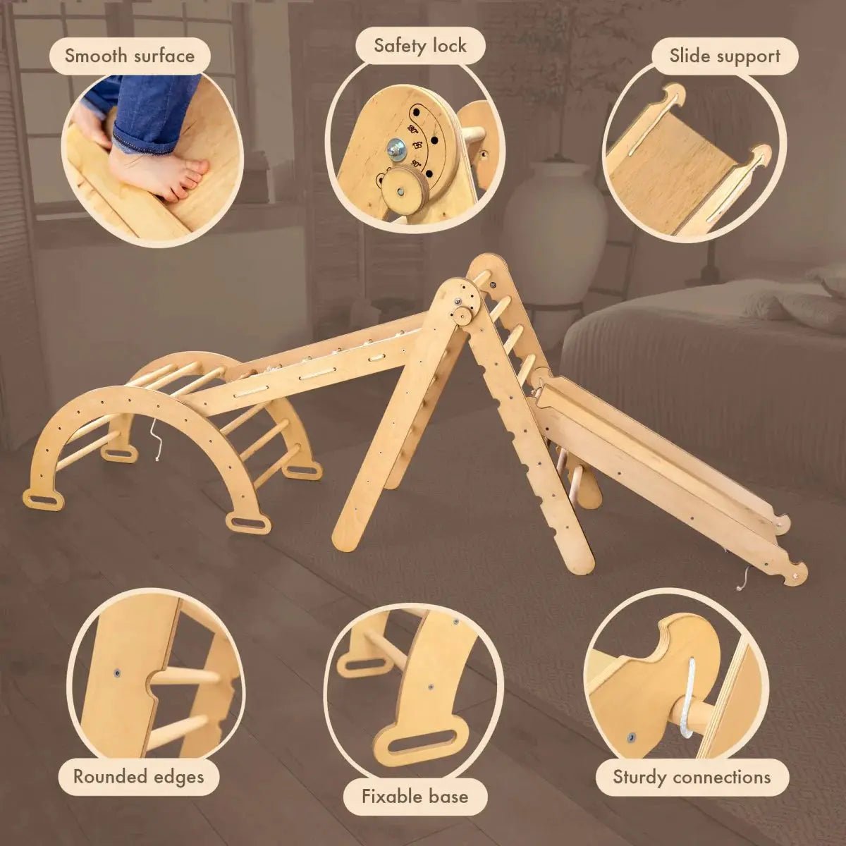 Climbing Set: Triangle Ladder | Climbing Arch | Slide Board/Ramp | Rope Ladder - AlmaVidaKids