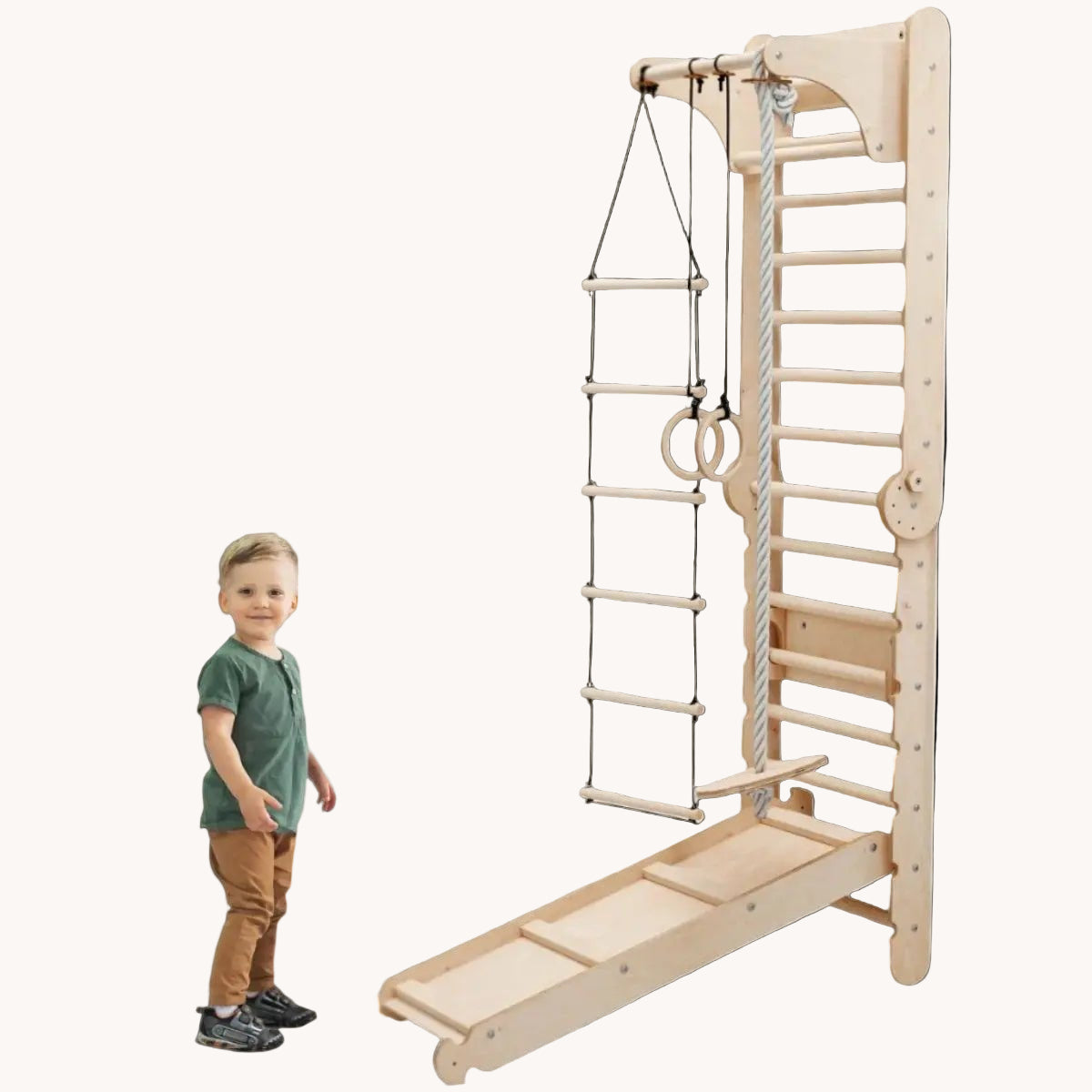 Natural wood climbing wall set for children