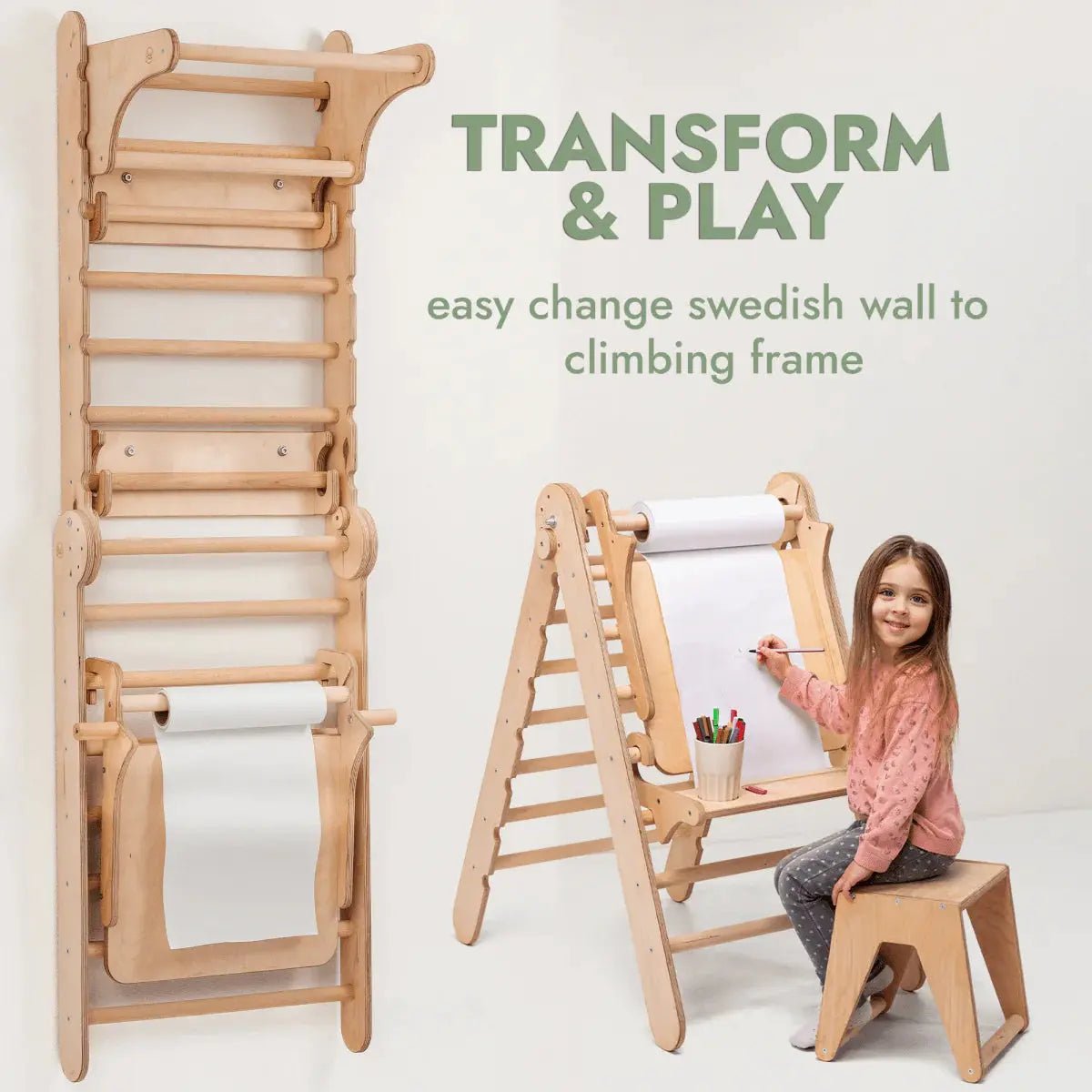 Climbing Wall Set: Gym Add - on | Climbing Ladder | Swing Set | Slide Board | Art Addition - AlmaVidaKids