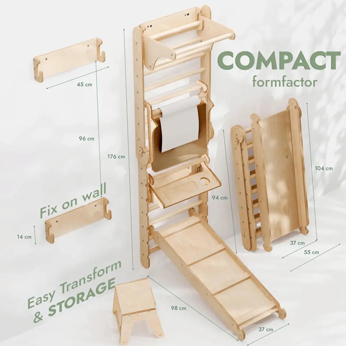 Climbing Wall Set: Gym Add - on | Climbing Ladder | Swing Set | Slide Board | Art Addition - AlmaVidaKids