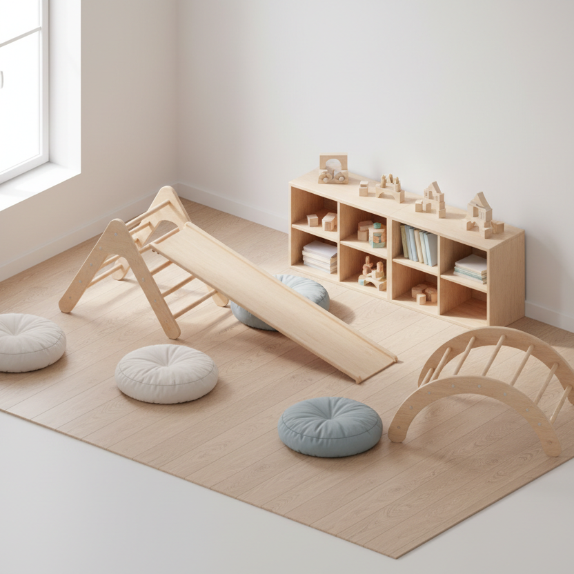 Dedicated playroom with full Pikler setup