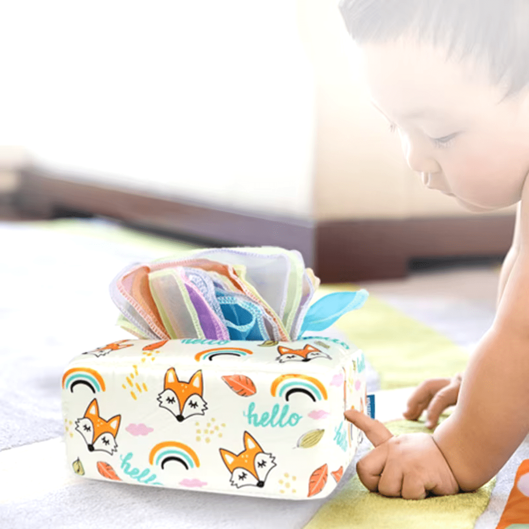 KleurenKracht – Ontwikkeling & Zintuigen – Montessori Sensorische Tissuebox - AlmaVidaKids