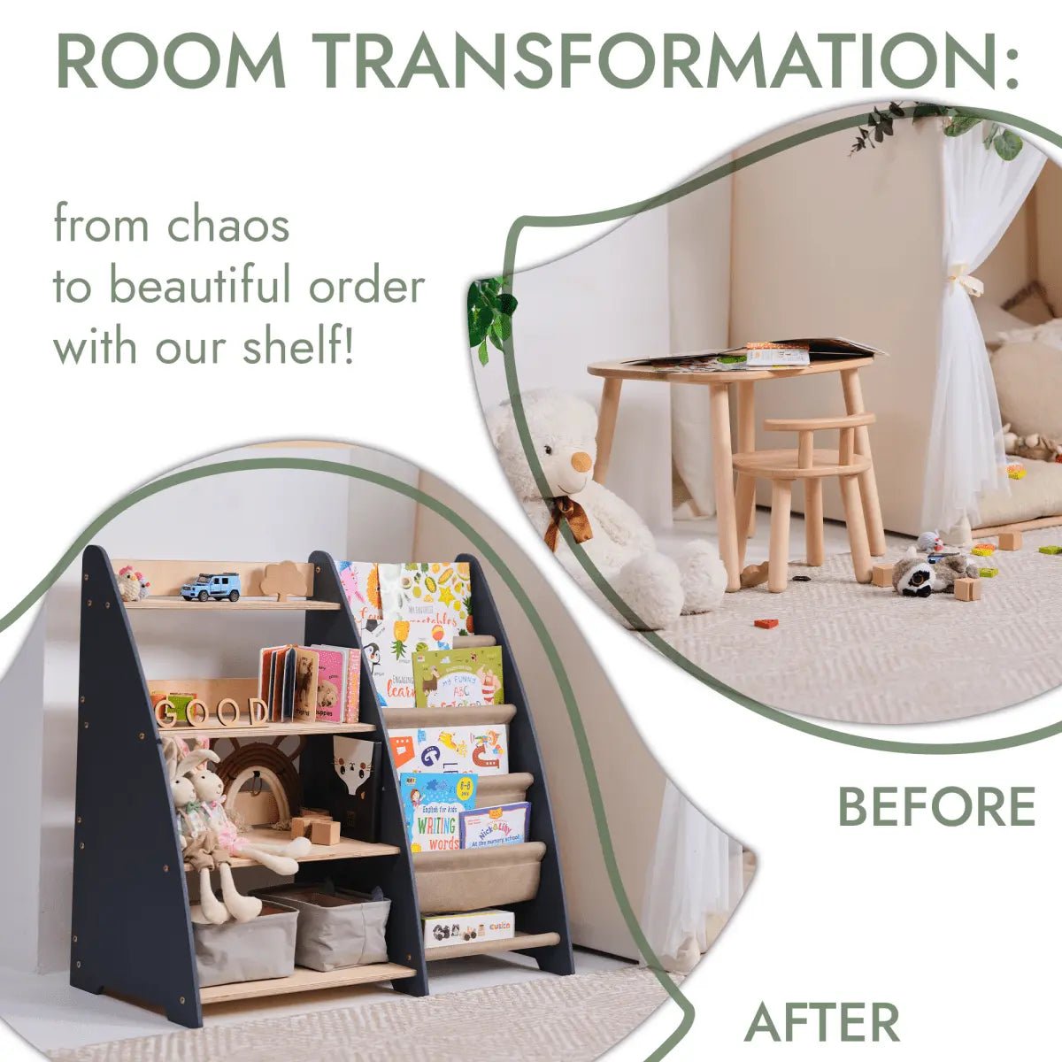 Montessori Bookshelf & Toy Shelving - AlmaVidaKids