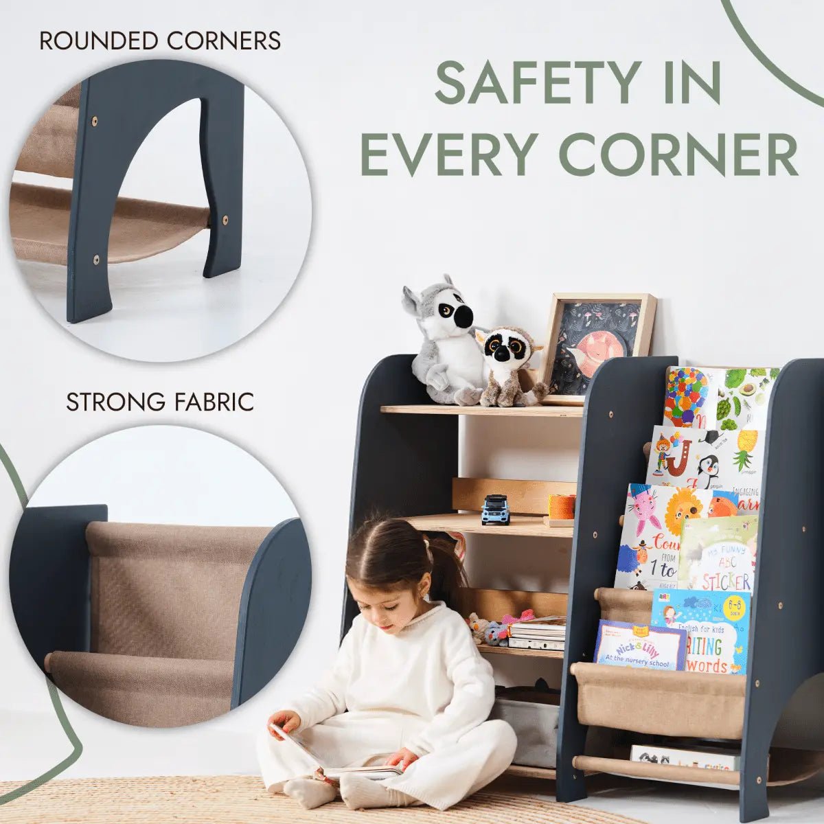 Montessori Bookshelf & Toy Shelving - AlmaVidaKids