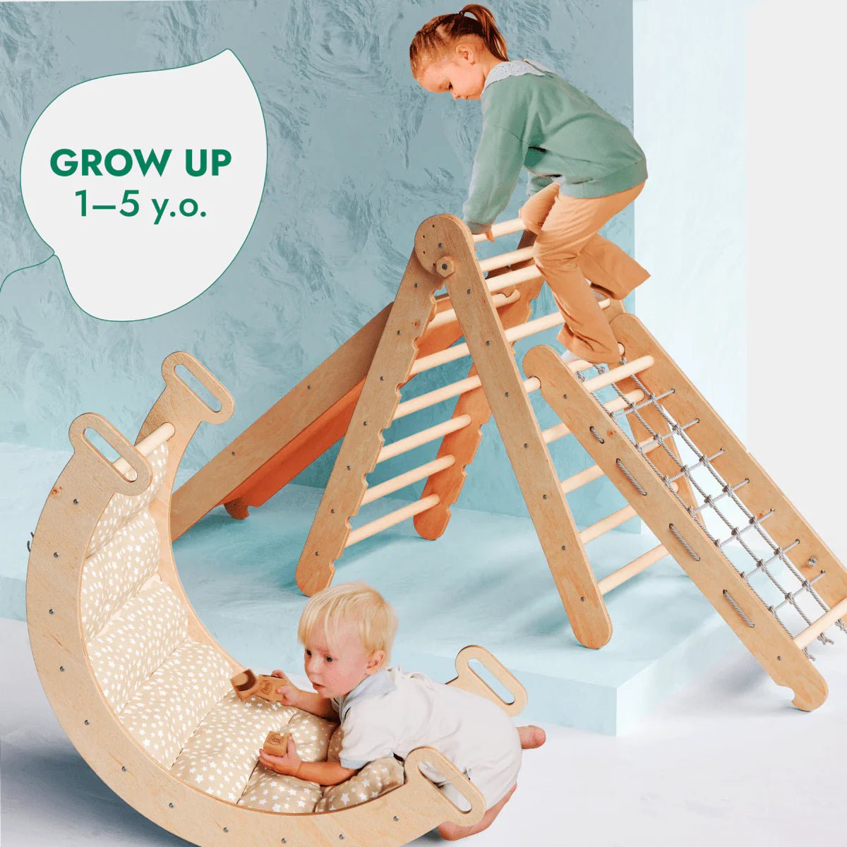 Pikler Triangle | Climbing Arch | Slide Board/Ramp | Rope Ladder | Arch Cushion - AlmaVidaKids