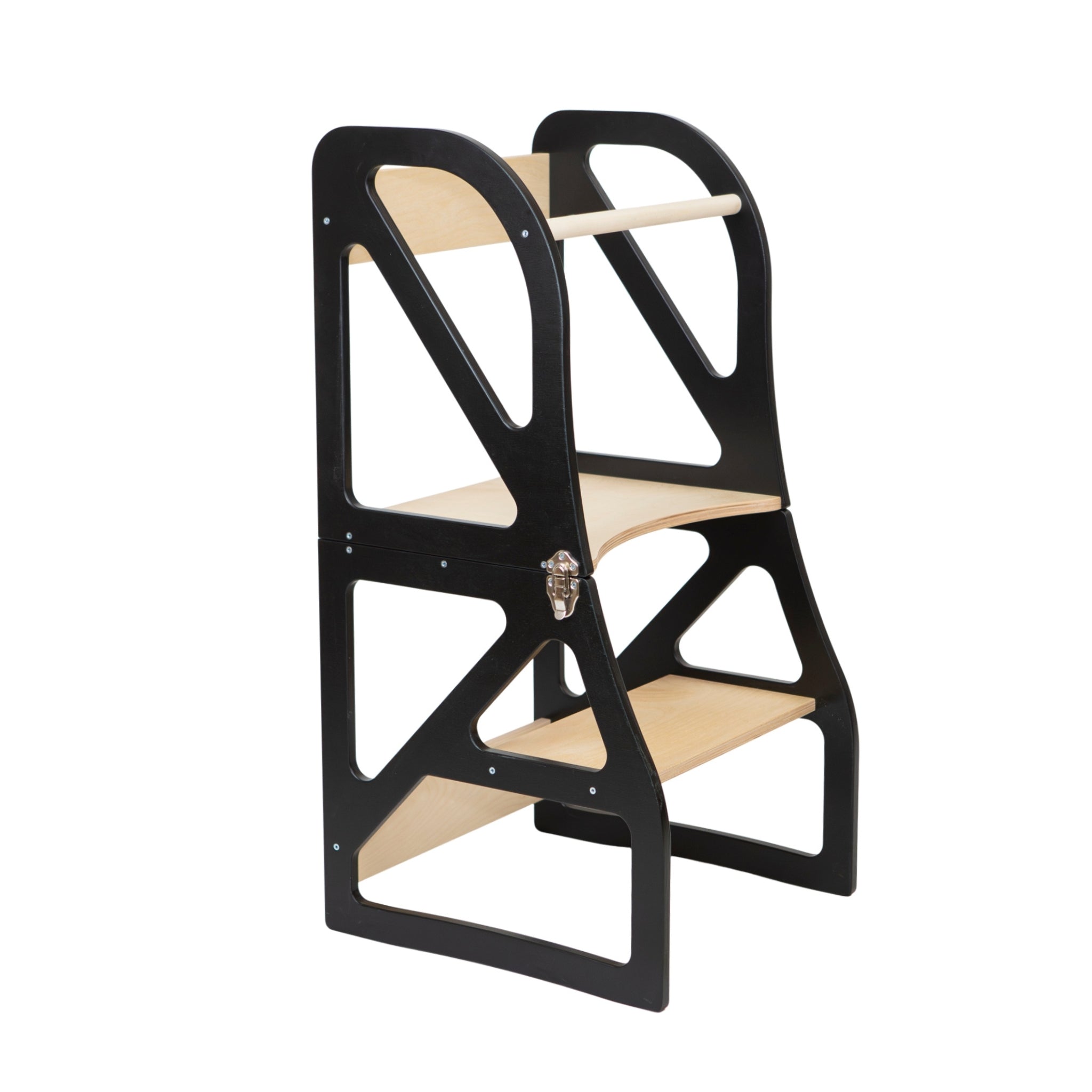 Black wooden 2-in-1 learning tower with enclosed frame — Securestep Learning Tower — AlmaVidaKids
