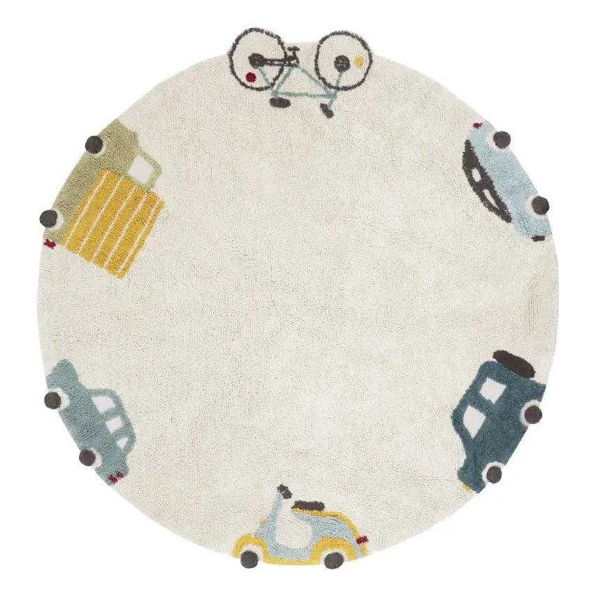 Washable Round Rug | Wheels | Eco - city - AlmaVidaKids