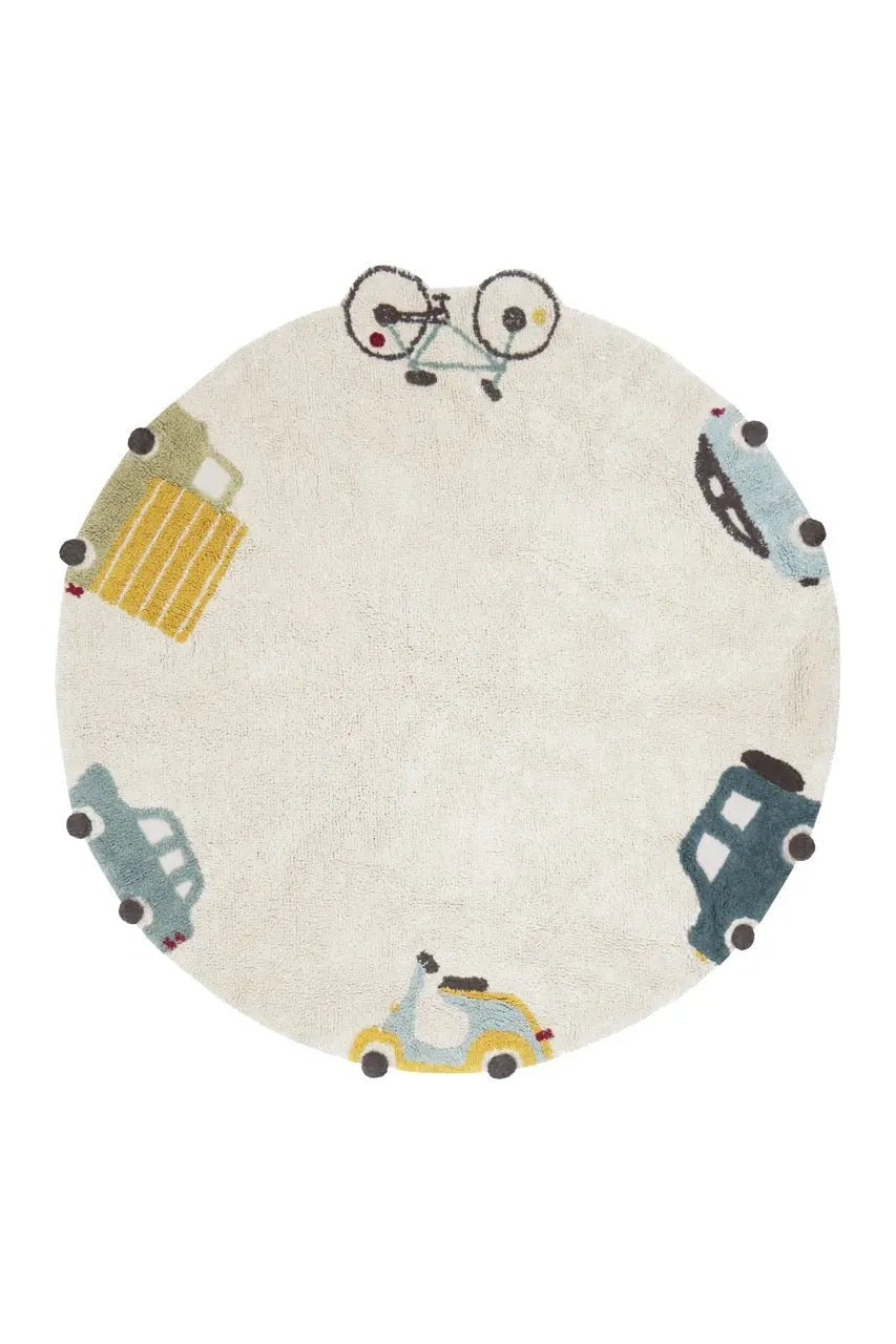 Washable Round Rug | Wheels | Eco - city - AlmaVidaKids
