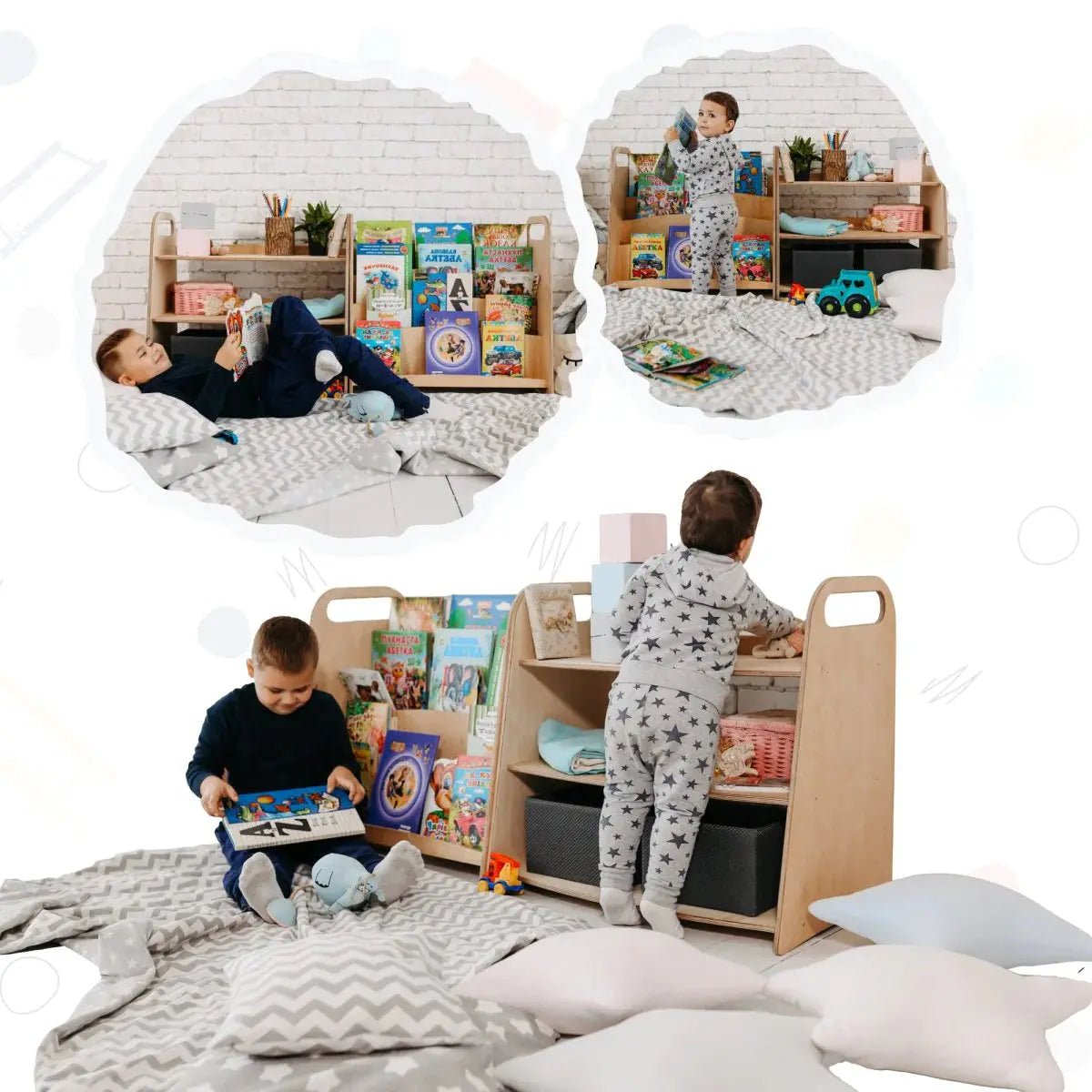 Wooden Montessori Bookshelf & Toyshelf - AlmaVidaKids