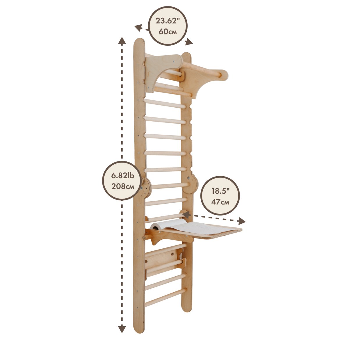 5in1: Wooden Swedish Wall / Climbing ladder for Children + Swing Set + Slide Board + Art Add-on - Goodevas