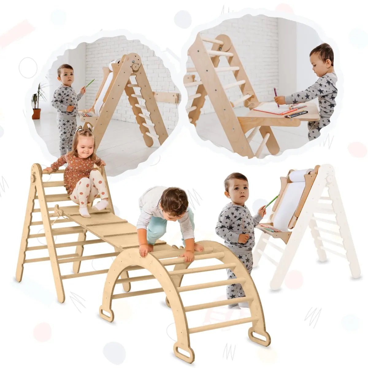 Climbing Set: Triangle Ladder | Climbing Arch | Slide Board | Art Addition - AlmaVidaKids