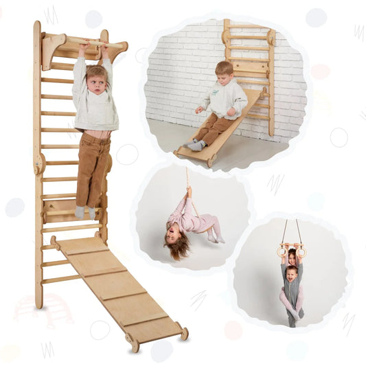 Climbing Wall Set: Gym Add-on | Climbing Ladder | Swing Set | Slide Board