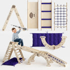 Apollo 5in1 Climbing Set: Pikler Triangle, Net, Arch, Slide Board, and Cushion for Little Astronauts - Goodevas