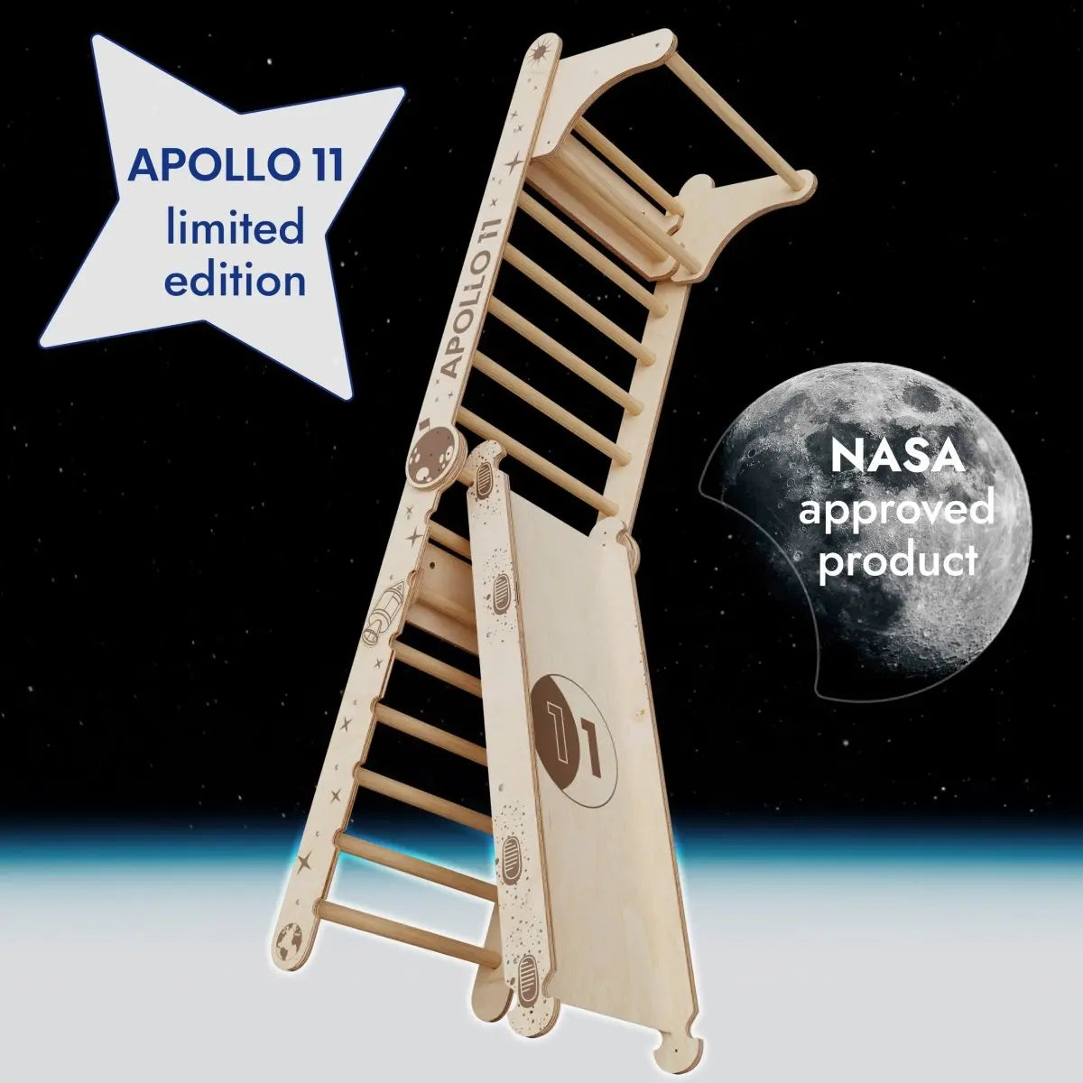 Apollo Swedish Wall / Climbing ladder for Little Austronauts + Moon swing Set + Slide Board - Goodevas