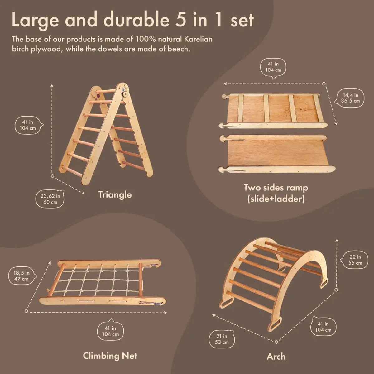 Climbing Set: Triangle Ladder | Climbing Arch | Slide Board/Ramp | Rope Ladder - AlmaVidaKids