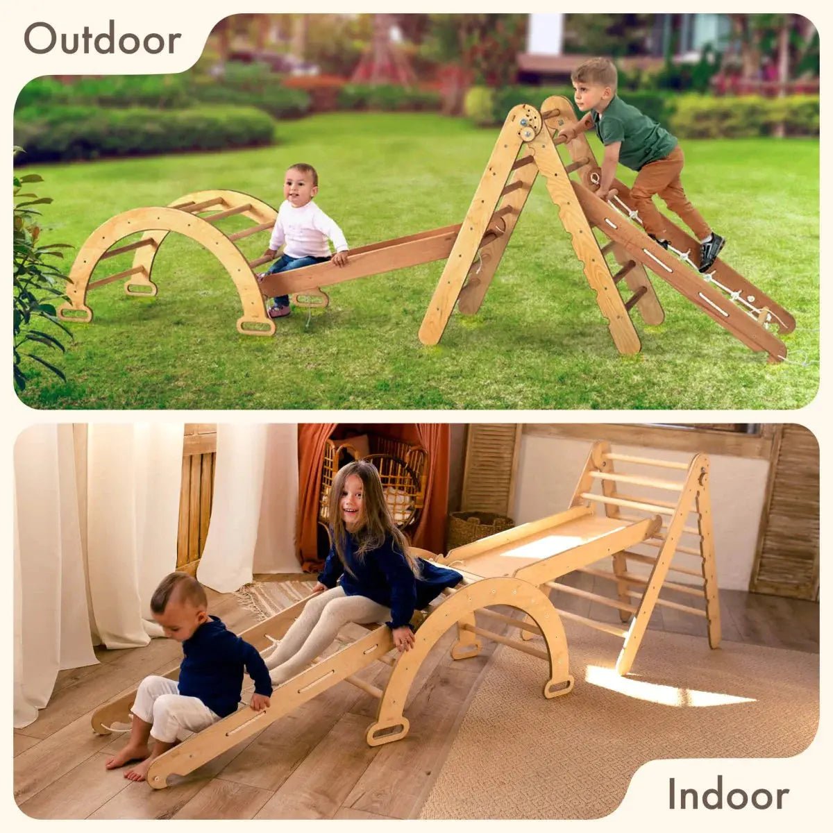 Climbing Set: Triangle Ladder | Climbing Arch | Slide Board/Ramp | Rope Ladder - AlmaVidaKids
