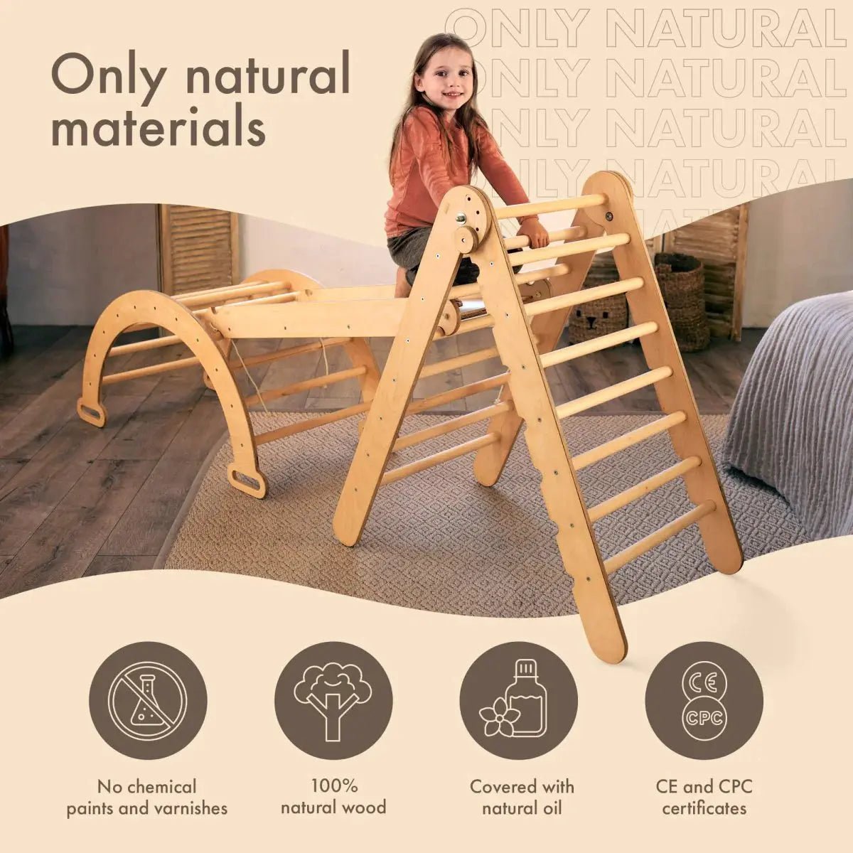 Climbing Set: Triangle Ladder | Climbing Arch | Slide Board/Ramp | Rope Ladder - AlmaVidaKids