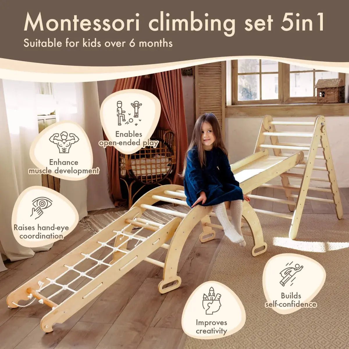 Climbing Set: Triangle Ladder | Climbing Arch | Slide Board/Ramp | Rope Ladder - AlmaVidaKids