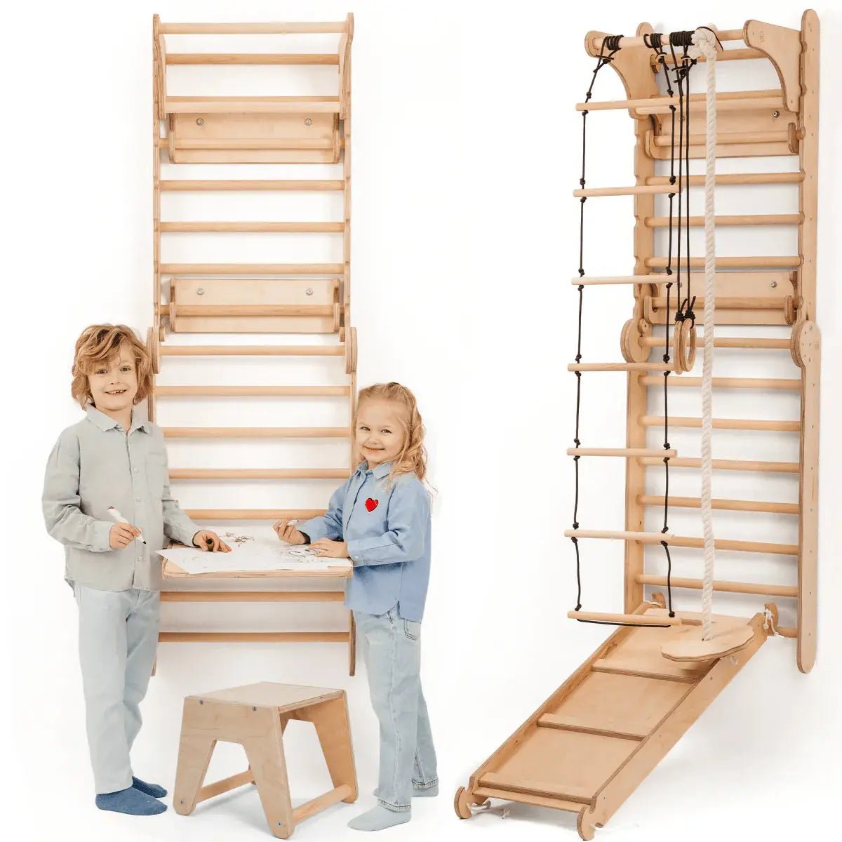 Climbing Wall Set: Gym Add - on | Climbing Ladder | Swing Set | Slide Board | Art Addition - AlmaVidaKids