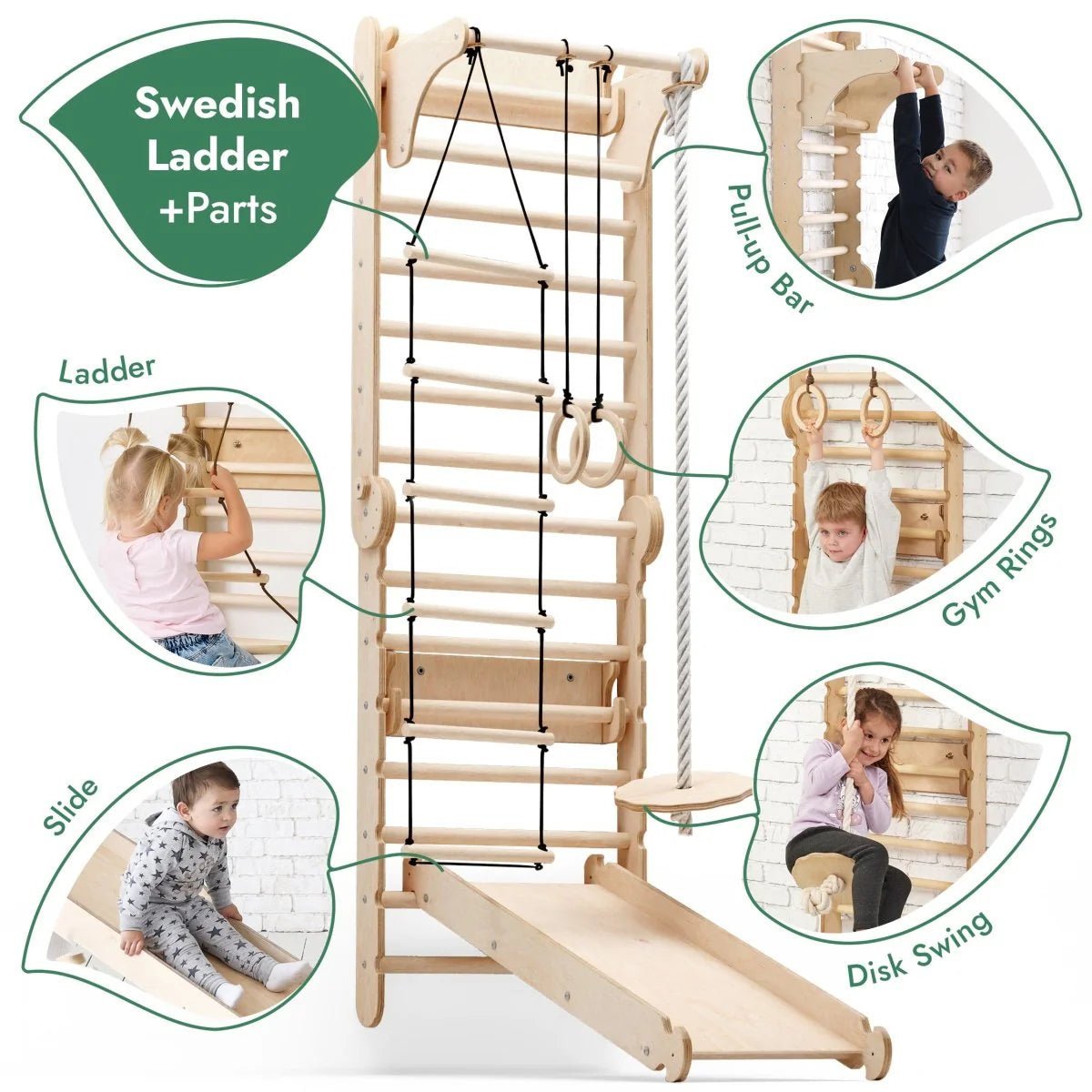 Climbing Wall Set · Gym Add - on · Slide & Swings - AlmaVidaKids