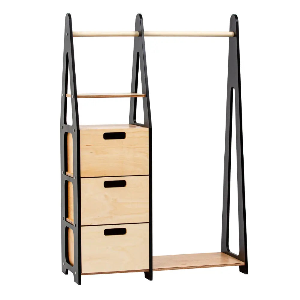 Children’s clothing rack with rectangular drawer handles - Black