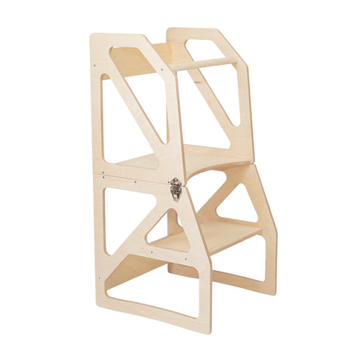 Natural wooden 2-in-1 learning tower with geometric frame — Modustep Learning Tower — AlmaVidaKids