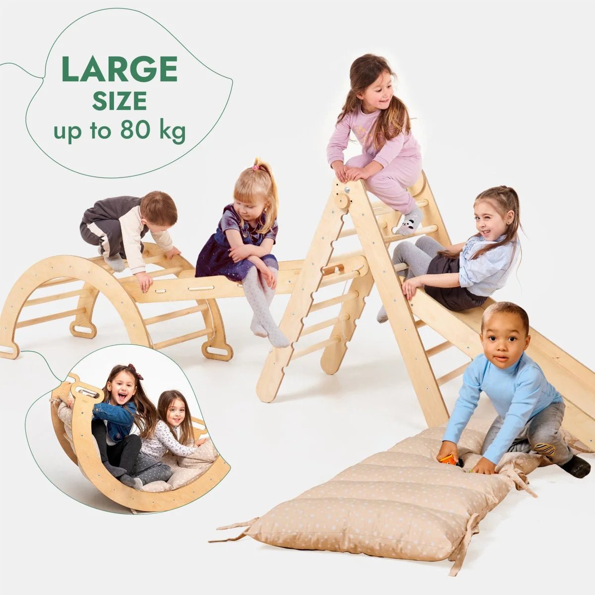 Pikler Triangle | Climbing Arch | Slide Board/Ramp | Rope Ladder | Arch Cushion - AlmaVidaKids