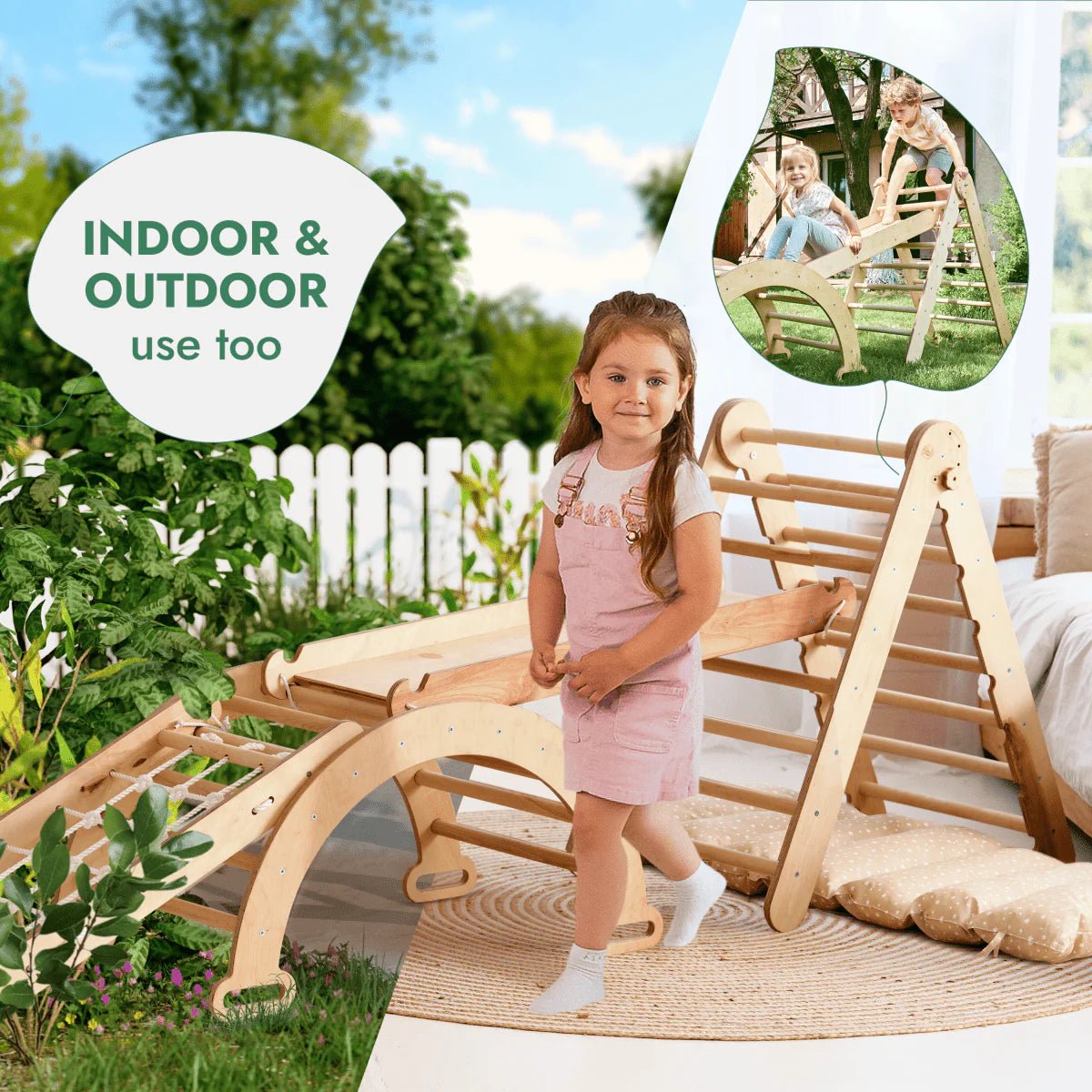 Pikler Triangle | Climbing Arch | Slide Board/Ramp | Rope Ladder | Arch Cushion - AlmaVidaKids