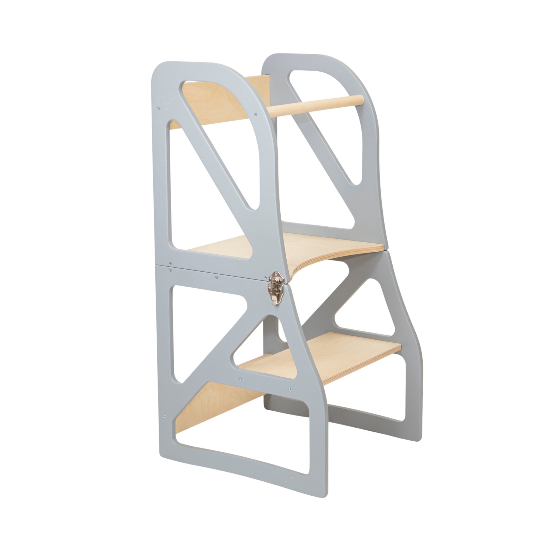 Gray wooden 2-in-1 learning tower with enclosed frame — Securestep Learning Tower — AlmaVidaKids
