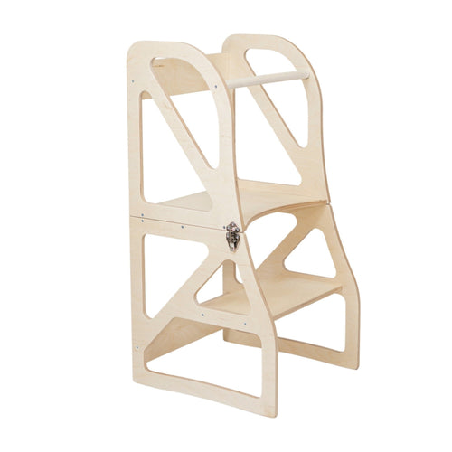 Natural wooden 2-in-1 learning tower with enclosed frame — Securestep Learning Tower — AlmaVidaKids