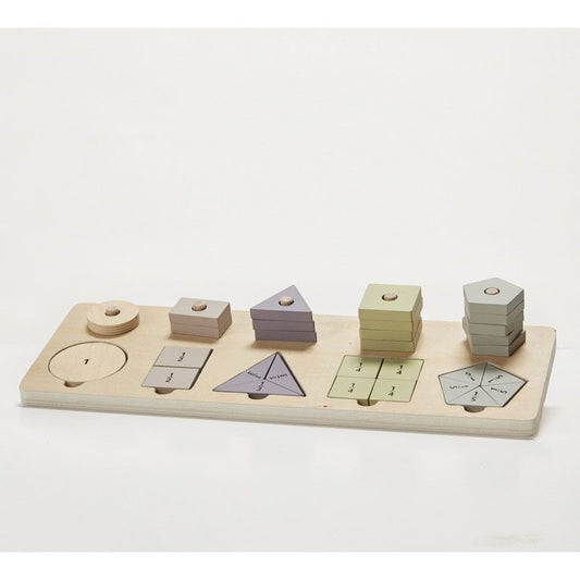 Shapes and fractions, a wooden game for children