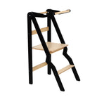 Black wooden ZigZag foldable learning tower with integrated rail — ZigZag Learning Tower — AlmaVidaKids