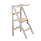 Pastel gray ZigZag foldable learning tower with integrated rail — ZigZag Learning Tower — AlmaVidaKids