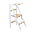 White wooden ZigZag foldable learning tower with integrated rail — ZigZag Learning Tower — AlmaVidaKids