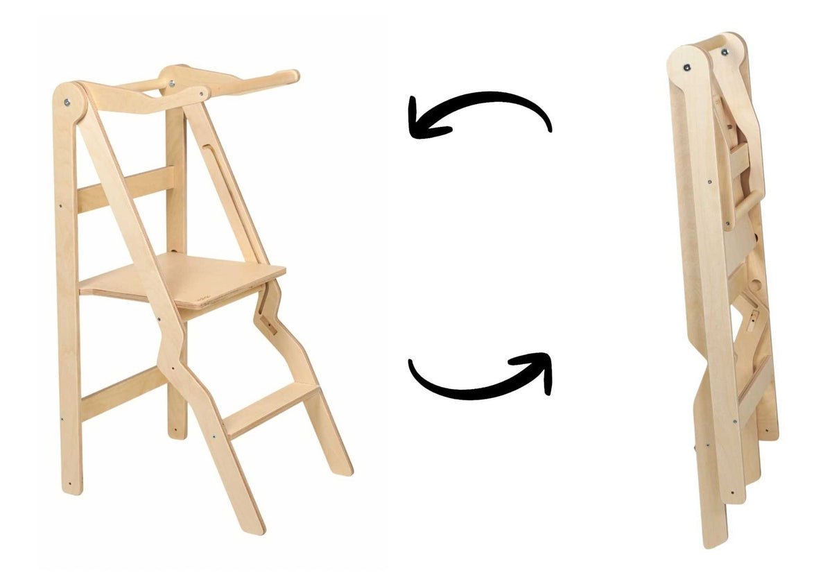 Natural ZigZag foldable learning tower shown open and folded flat
