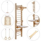 5in1: Wooden Swedish Wall / Climbing ladder for Children + Swing Set + Slide Board + Art Add-on - Goodevas