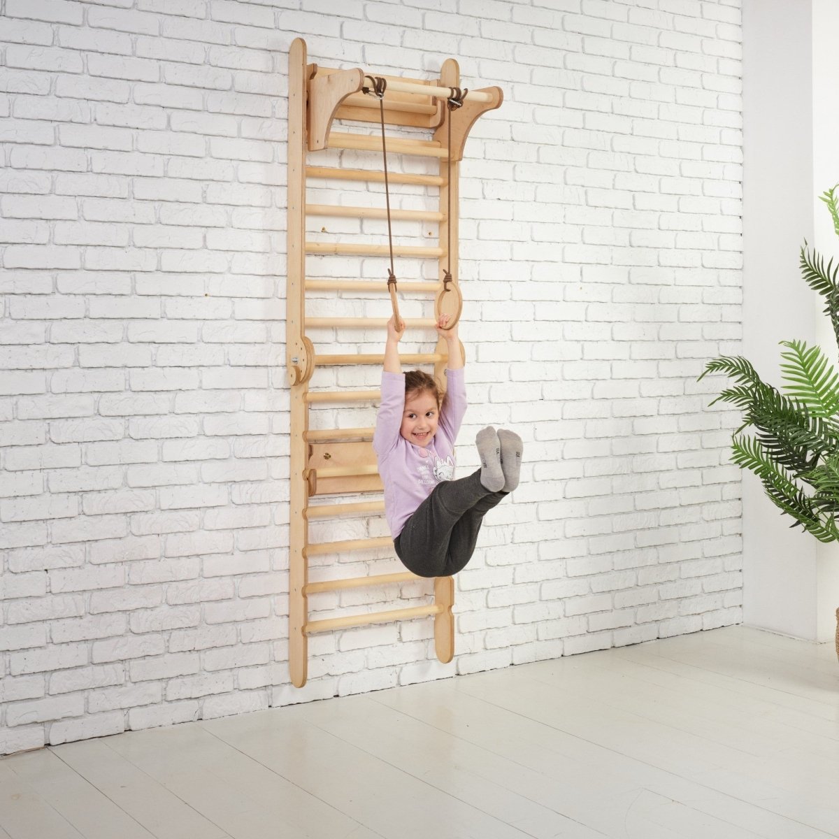 Wooden Swedish Wall / Climbing ladder for Children + Swing Set - Goodevas