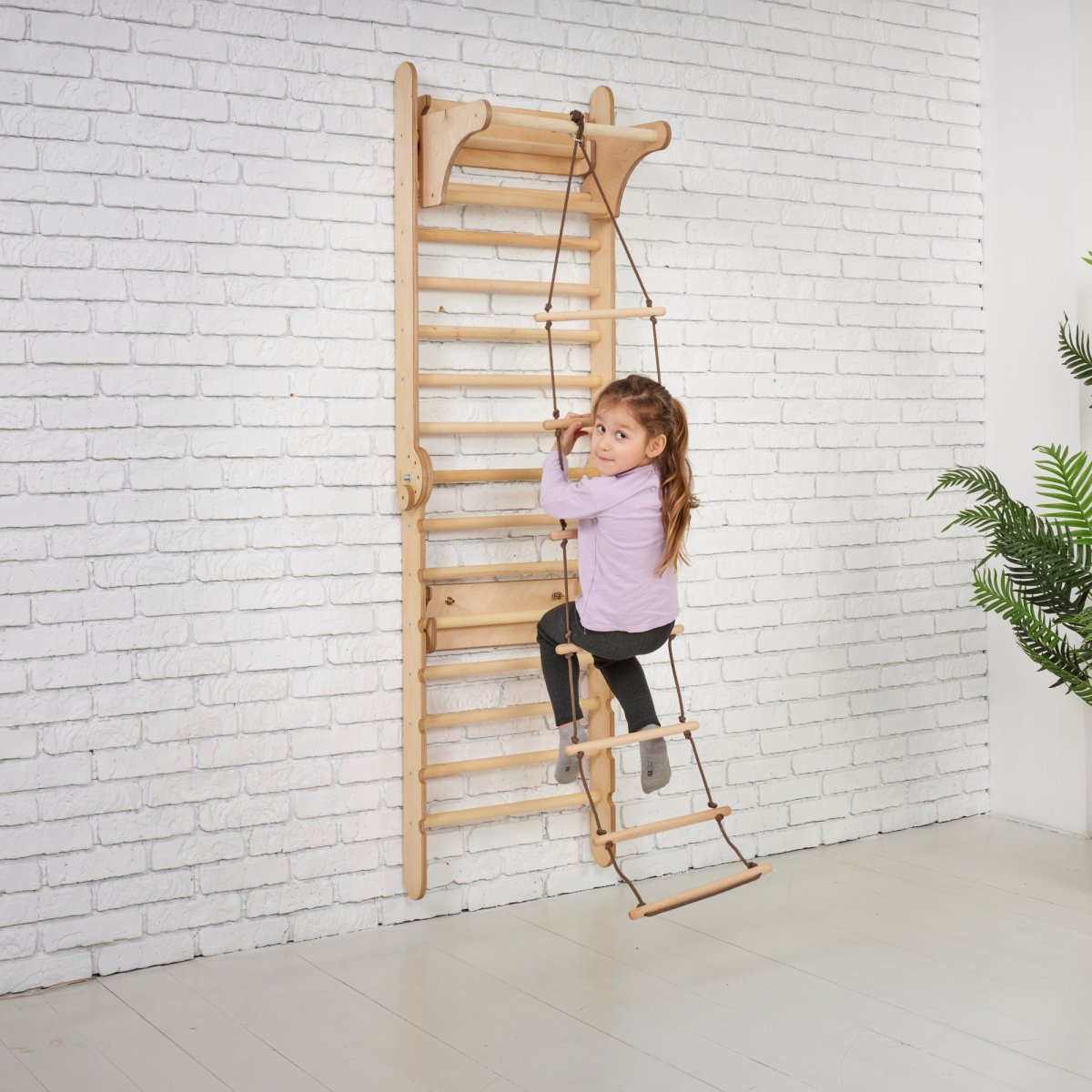 Wooden Swedish Wall / Climbing ladder for Children + Swing Set - Goodevas